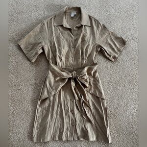 & Other Stories Tan Collared Tie Dress